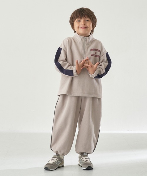 b・ROOM（ビールーム）の「【表コットン毛玉バイバイ裏起毛】ハーフジップバイカラースウェット（スウェット・キッズ・グレイッシュベージュ/アイボリー/ブルーグリーン/ラベンダー・150cm/130cm/140cm/100cm/110cm/120cm）」の6枚目の写真