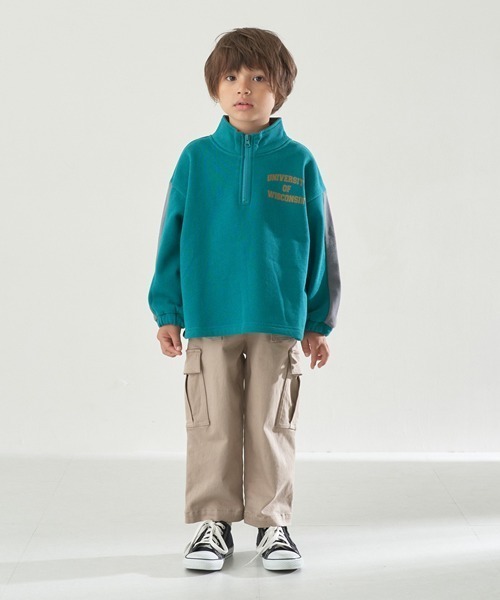 b・ROOM（ビールーム）の「【表コットン毛玉バイバイ裏起毛】ハーフジップバイカラースウェット（スウェット・キッズ・グレイッシュベージュ/アイボリー/ブルーグリーン/ラベンダー・150cm/130cm/140cm/100cm/110cm/120cm）」の9枚目の写真