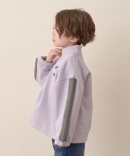 b・ROOM（ビールーム）の「【表コットン毛玉バイバイ裏起毛】ハーフジップバイカラースウェット（スウェット・キッズ・グレイッシュベージュ/アイボリー/ブルーグリーン/ラベンダー・150cm/130cm/140cm/100cm/110cm/120cm）」の5枚目の写真