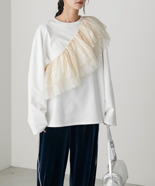 forksy.(フォルクシー)の「【forksy.】マルチウェイフリルスウェットプルオーバー(Tシャツ/カットソー・レディース・ミント/スミクロ/オフホワイト・FREE)」の5枚目の写真