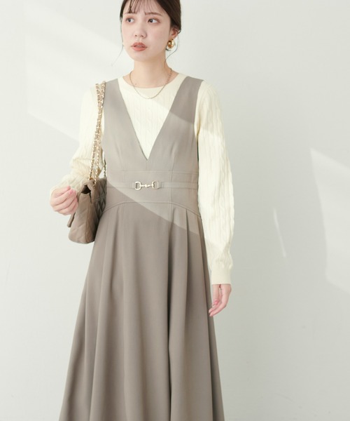 natural couture(ナチュラルクチュール)の「ビットベルト付きVネックジャンスカ(ジャンパースカート・レディース・その他1/ベージュ/ブラック/その他2/ブラウン・FREE)」の15枚目の写真