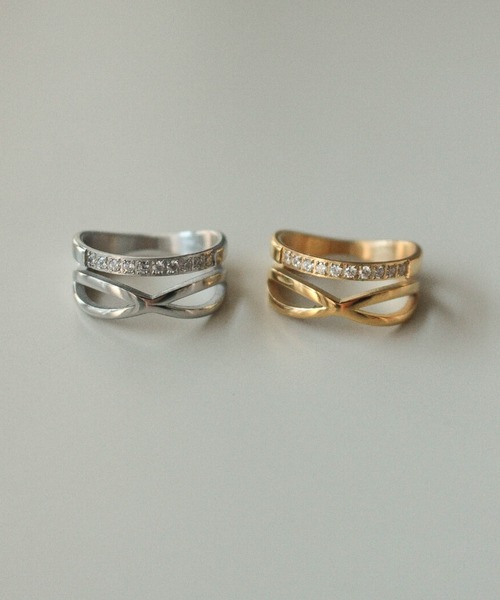 ebine（エビネ）の「金属アレルギー対応/Cross Combi Zirconia Ring/ジルコニアリング（リング・レディース・シルバー/ゴールド・13号/16号/11号/9号）」の3枚目の写真