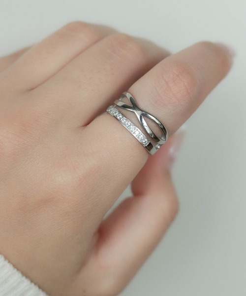ebine（エビネ）の「金属アレルギー対応/Cross Combi Zirconia Ring/ジルコニアリング（リング・レディース・シルバー/ゴールド・13号/16号/11号/9号）」の5枚目の写真