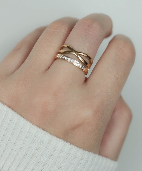 ebine（エビネ）の「金属アレルギー対応/Cross Combi Zirconia Ring/ジルコニアリング（リング・レディース・シルバー/ゴールド・13号/16号/11号/9号）」の6枚目の写真