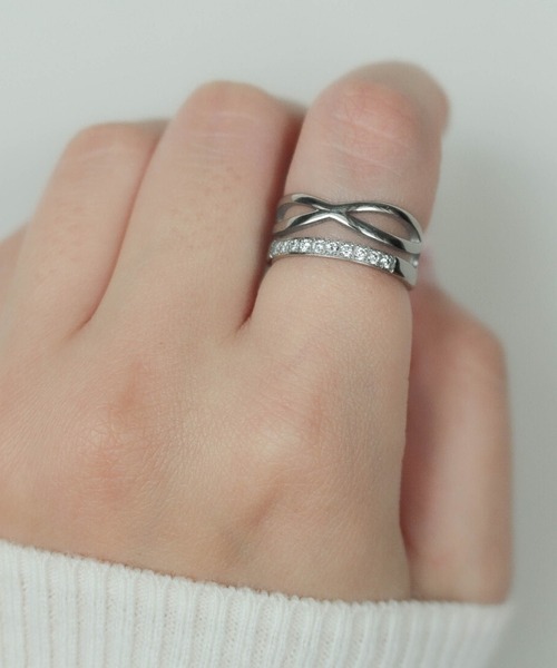 ebine（エビネ）の「金属アレルギー対応/Cross Combi Zirconia Ring/ジルコニアリング（リング・レディース・シルバー/ゴールド・13号/16号/11号/9号）」の9枚目の写真