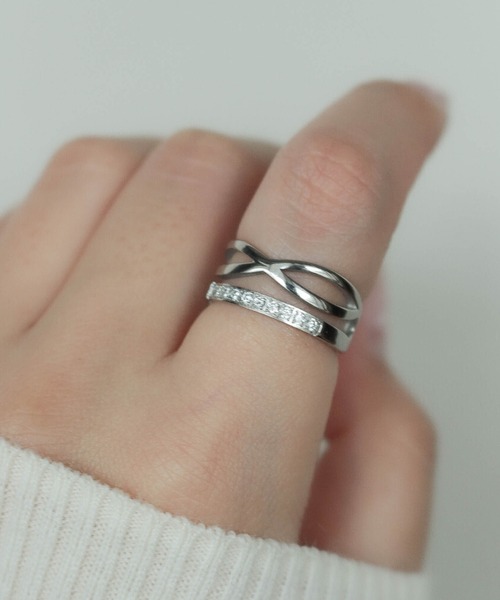 ebine（エビネ）の「金属アレルギー対応/Cross Combi Zirconia Ring/ジルコニアリング（リング・レディース・シルバー/ゴールド・13号/16号/11号/9号）」の12枚目の写真