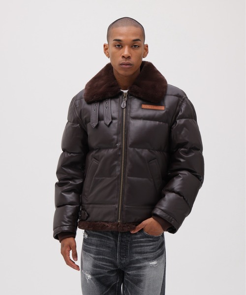 セール】LEATHER DOWN BOMMER JACKET / レザー ダウン ボマー