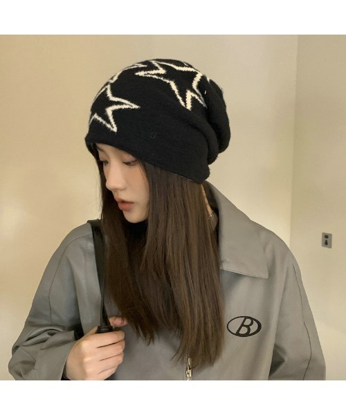 DEVICE（デバイス）の「スターデザイン ニットキャップ ビーニー HEADWEAR ヘッドウェア（ニットキャップ/ビーニー・レディース・アイボリー/ブラック・FREE）」の4枚目の写真