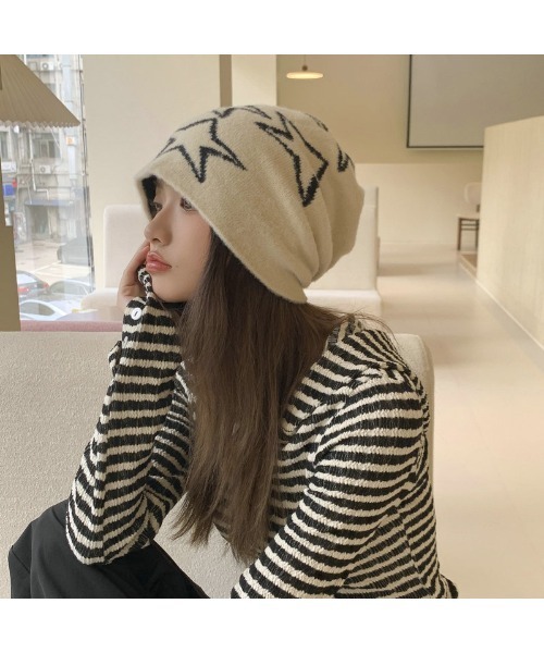 DEVICE（デバイス）の「スターデザイン ニットキャップ ビーニー HEADWEAR ヘッドウェア（ニットキャップ/ビーニー・レディース・アイボリー/ブラック・FREE）」の9枚目の写真
