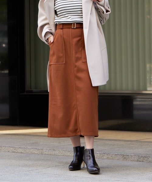 Chez toi(シェトワ)の「ステッチメルトンナロースカート(スカート・レディース・ブラック/キャメル/オフホワイト・FREE)」の3枚目の写真