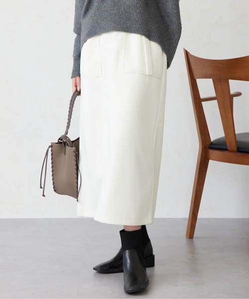 Chez toi(シェトワ)の「ステッチメルトンナロースカート(スカート・レディース・ブラック/キャメル/オフホワイト・FREE)」の1枚目の写真