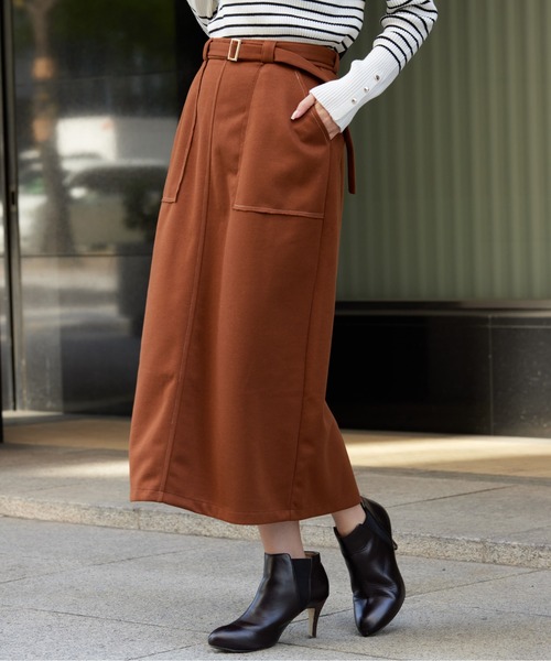 Chez toi(シェトワ)の「ステッチメルトンナロースカート(スカート・レディース・ブラック/キャメル/オフホワイト・FREE)」の6枚目の写真