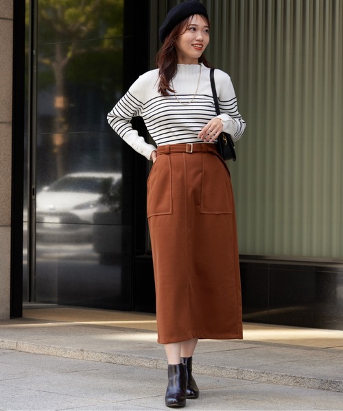 Chez toi(シェトワ)の「ステッチメルトンナロースカート(スカート・レディース・ブラック/キャメル/オフホワイト・FREE)」の9枚目の写真