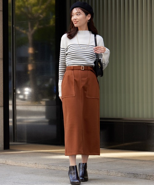 Chez toi(シェトワ)の「ステッチメルトンナロースカート(スカート・レディース・ブラック/キャメル/オフホワイト・FREE)」の10枚目の写真