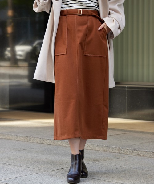 Chez toi(シェトワ)の「ステッチメルトンナロースカート(スカート・レディース・ブラック/キャメル/オフホワイト・FREE)」の8枚目の写真