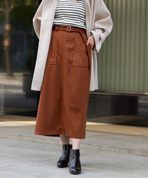 Chez toi(シェトワ)の「ステッチメルトンナロースカート(スカート・レディース・ブラック/キャメル/オフホワイト・FREE)」の7枚目の写真