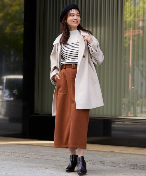 Chez toi(シェトワ)の「ステッチメルトンナロースカート(スカート・レディース・ブラック/キャメル/オフホワイト・FREE)」の11枚目の写真