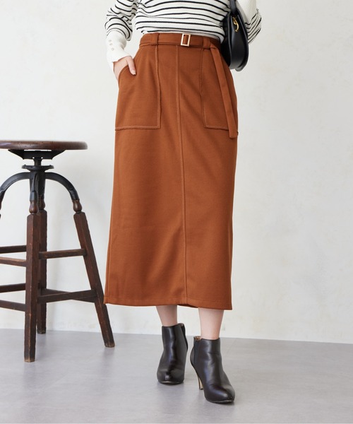 Chez toi(シェトワ)の「ステッチメルトンナロースカート(スカート・レディース・ブラック/キャメル/オフホワイト・FREE)」の12枚目の写真