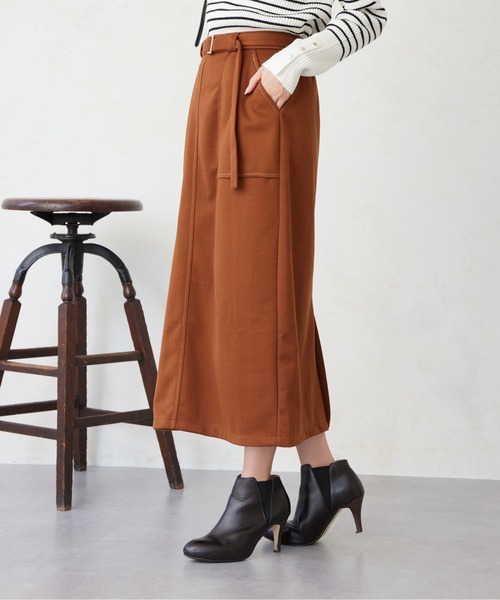 Chez toi(シェトワ)の「ステッチメルトンナロースカート(スカート・レディース・ブラック/キャメル/オフホワイト・FREE)」の13枚目の写真