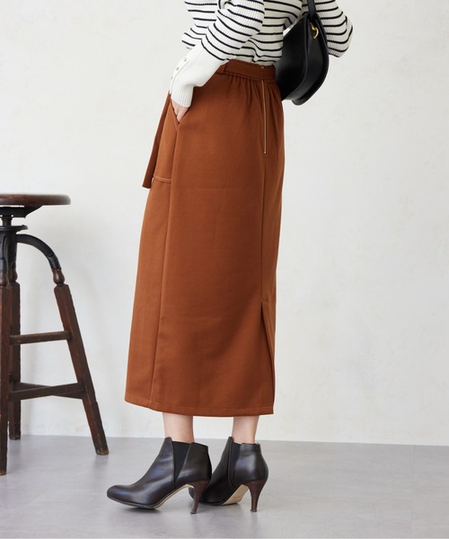 Chez toi(シェトワ)の「ステッチメルトンナロースカート(スカート・レディース・ブラック/キャメル/オフホワイト・FREE)」の14枚目の写真