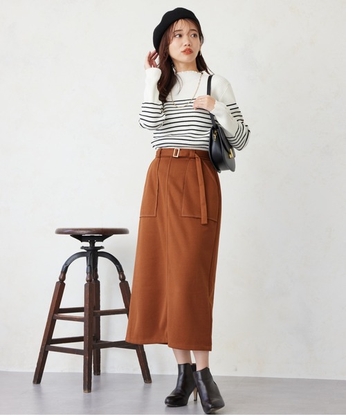 Chez toi(シェトワ)の「ステッチメルトンナロースカート(スカート・レディース・ブラック/キャメル/オフホワイト・FREE)」の19枚目の写真