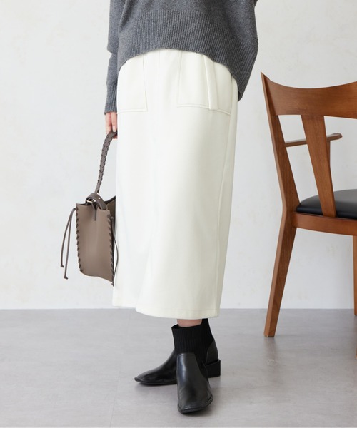 Chez toi(シェトワ)の「ステッチメルトンナロースカート(スカート・レディース・ブラック/キャメル/オフホワイト・FREE)」の21枚目の写真