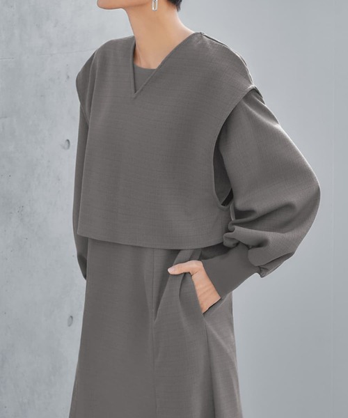 STYLE DELI(スタイルデリ)の「【LUXE】ベスト付きマーメイドラインワンピース(ワンピース・レディース・グレー/ライトブラウン・01/02)」の8枚目の写真