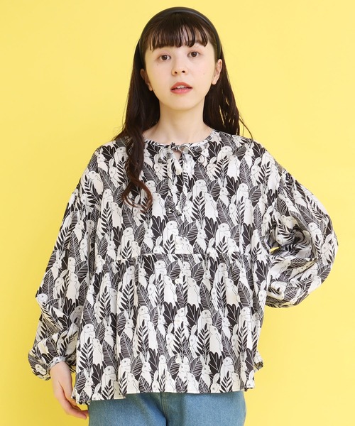 didizizi（ディディジジ）の「うさぎプリントリボンギャザーBL（シャツ/ブラウス・レディース・ブラック/ブルー・FREE）」の3枚目の写真