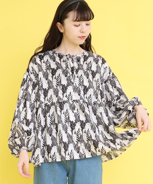 didizizi（ディディジジ）の「うさぎプリントリボンギャザーBL（シャツ/ブラウス・レディース・ブラック/ブルー・FREE）」の9枚目の写真