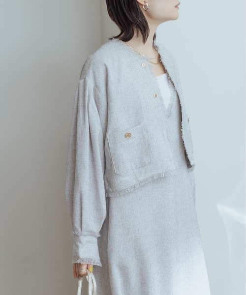 【新品未使用、タグ付き】エイミーロウ　ノーカラージャケット Eimee Law（エイミーロウ）の「ツィードテクニカル ジャケット
