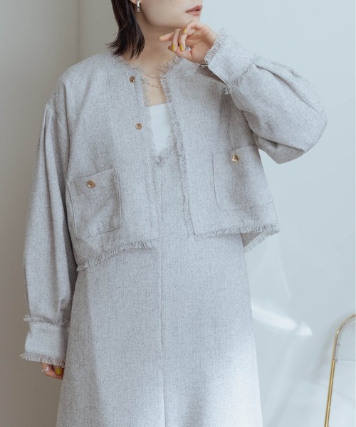 新品　今季　エイミーロウ　 Eimee Law ノーカラーパイピングジャケット Eimee Law ビスチェレイヤードノーカラーパイピングJK