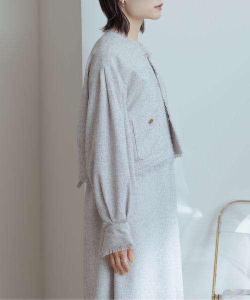 新品　今季　エイミーロウ　 Eimee Law ノーカラーパイピングジャケット 全品送料無料】 新品今季エイミーロウ ノーカラーパイピング