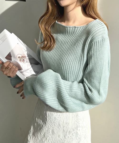 Futier land（フューティアランド）の「ボートネックバルーン袖ニット（ニット/セーター・レディース・ブラック/ブルーグレー/ライトグレー・FREE）」の12枚目の写真