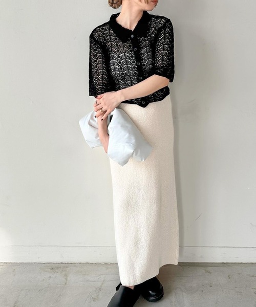 select MOCA by son（セレクトモカバイソン）の「レースパターンニットショートカーディガン（カーディガン/ボレロ・レディース・ライトベージュ/ブラック/ライトグリーン・FREE）」の9枚目の写真