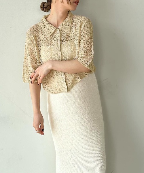 select MOCA by son（セレクトモカバイソン）の「レースパターンニットショートカーディガン（カーディガン/ボレロ・レディース・ライトベージュ/ブラック/ライトグリーン・FREE）」の21枚目の写真