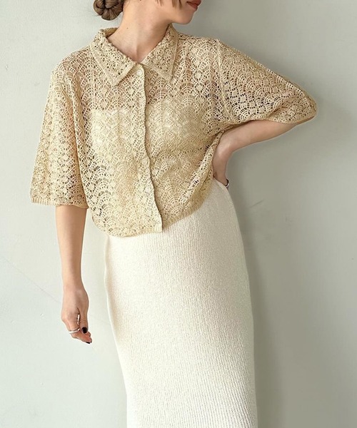 select MOCA by son（セレクトモカバイソン）の「レースパターンニットショートカーディガン（カーディガン/ボレロ・レディース・ライトベージュ/ブラック/ライトグリーン・FREE）」の18枚目の写真