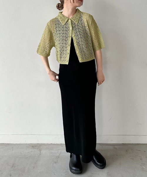 レースパターンニットショートカーディガン（カーディガン/ボレロ