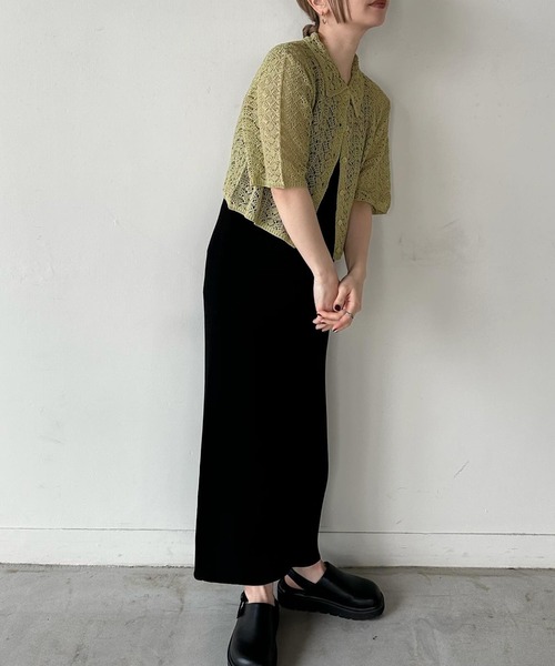 select MOCA by son（セレクトモカバイソン）の「レースパターンニットショートカーディガン（カーディガン/ボレロ・レディース・ライトベージュ/ブラック/ライトグリーン・FREE）」の12枚目の写真