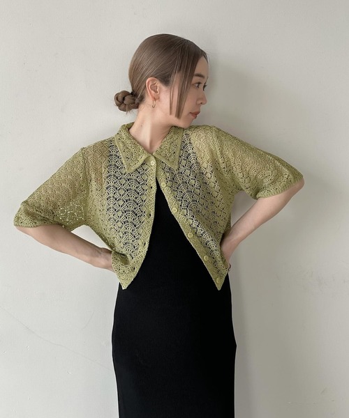 select MOCA by son（セレクトモカバイソン）の「レースパターンニットショートカーディガン（カーディガン/ボレロ・レディース・ライトベージュ/ブラック/ライトグリーン・FREE）」の14枚目の写真