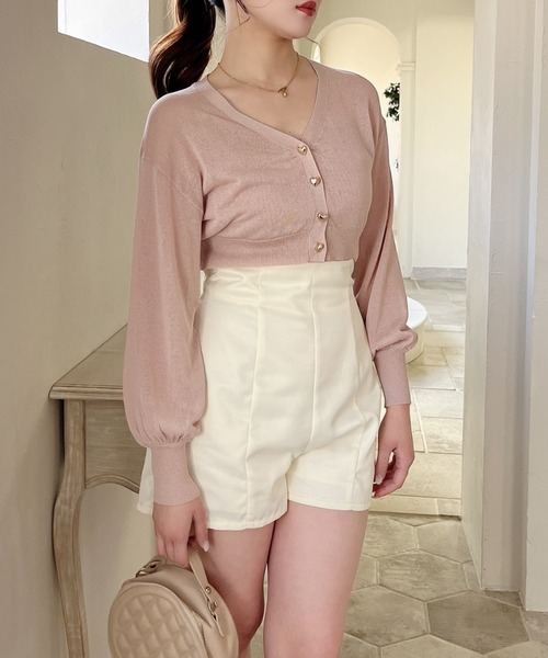 MIIA（ミーア）の「ハート釦ニットアンサンブル（アンサンブル・レディース・ピンク/ベージュ/ブラック/オフホワイト・FREE）」の4枚目の写真