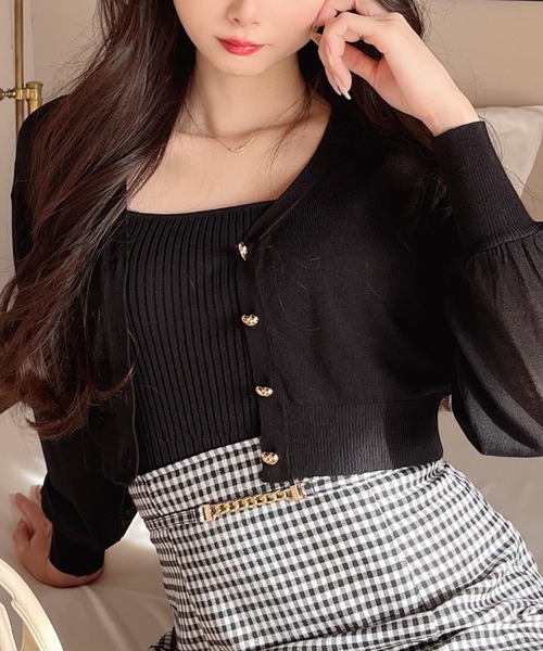 MIIA（ミーア）の「ハート釦ニットアンサンブル（アンサンブル・レディース・ピンク/ベージュ/ブラック/オフホワイト・FREE）」の3枚目の写真