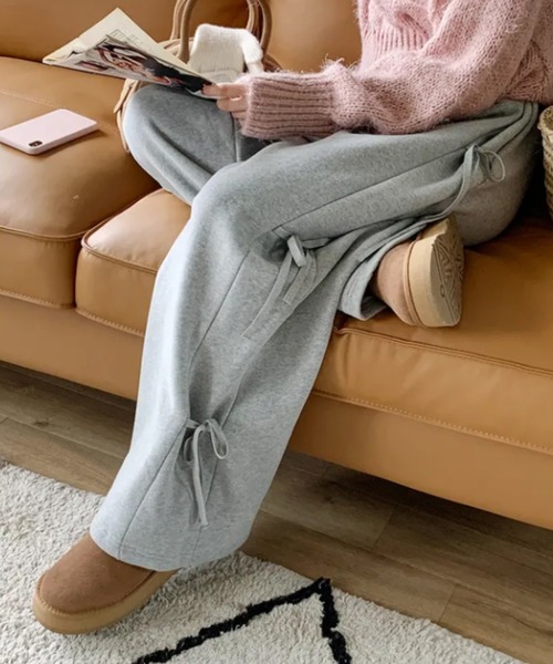 Vipoa（ヴィポア）の「サイドリボンルーズスウェット（スウェットパンツ・レディース・グレー/ブラウン/ブラック・FREE）」の8枚目の写真