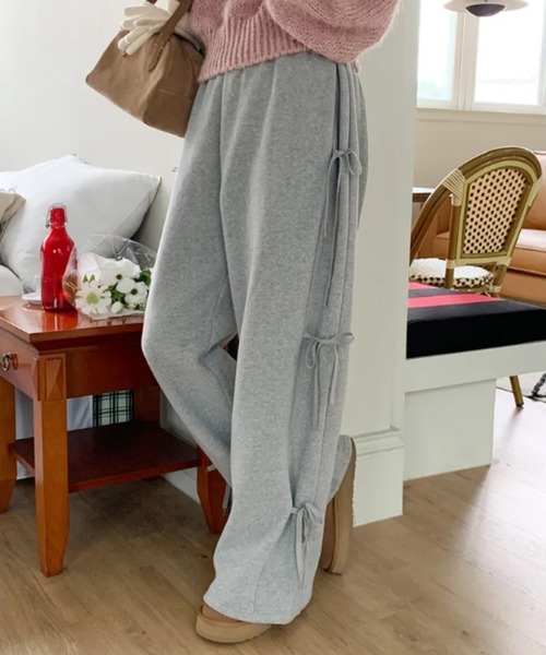 Vipoa（ヴィポア）の「サイドリボンルーズスウェット（スウェットパンツ・レディース・グレー/ブラウン/ブラック・FREE）」の7枚目の写真