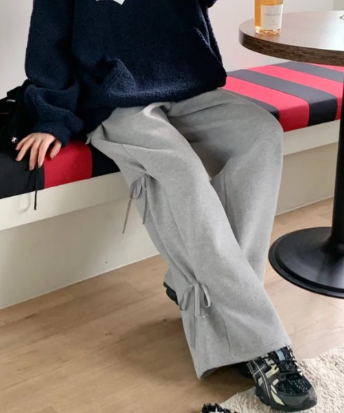 Vipoa（ヴィポア）の「サイドリボンルーズスウェット（スウェットパンツ・レディース・グレー/ブラウン/ブラック・FREE）」の6枚目の写真