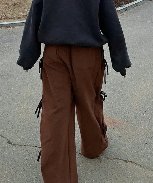 Vipoa（ヴィポア）の「サイドリボンルーズスウェット（スウェットパンツ・レディース・グレー/ブラウン/ブラック・FREE）」の5枚目の写真