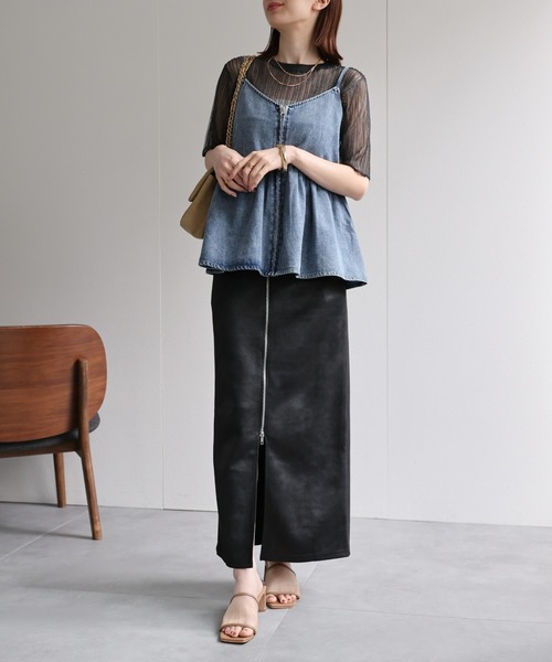 D&G ビスチェ　ツイードキャミソール 赤系 青系 フリンジ セール】【選べるサイズ】デニムビスチェ/ケミカル加工/フロント