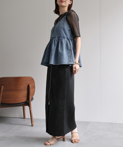 セール】【選べるサイズ】デニムビスチェ/ケミカル加工/フロント