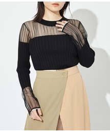 Settimissimo | シアー切替 ドッキング リブニット 長袖(ニット/セーター)