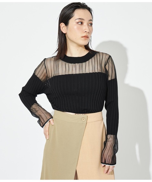 Settimissimo（セッティミッシモ）の「シアー切替 ドッキング リブニット 長袖（ニット/セーター・レディース・オレンジ/ブラック/オフホワイト・38）」の7枚目の写真