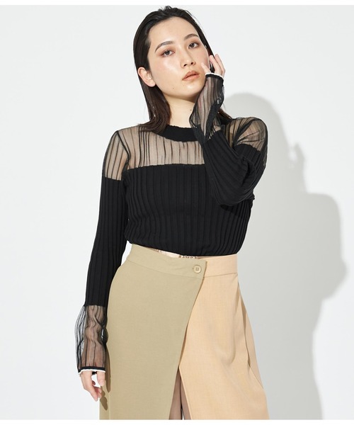 Settimissimo（セッティミッシモ）の「シアー切替 ドッキング リブニット 長袖（ニット/セーター・レディース・オレンジ/ブラック/オフホワイト・38）」の8枚目の写真